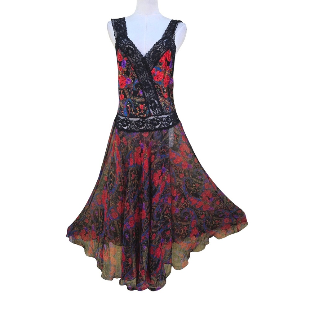 Victoria's Secret vintage 90Maxi Dress Womens M Multicolor ‎ Floral Paisley Lace - Picture 7 of 16